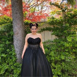 Strapless Black Beaded Evening Gown